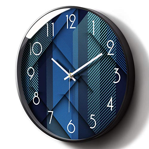 Silent Non-Ticking Analog Wall Clock, Geometric Blue Print, 12'' - color: Blue, size: 12inch
