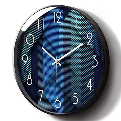 Silent Non-Ticking Analog Wall Clock, Geometric Blue Print, 14'' - color: Blue, size: 14inch