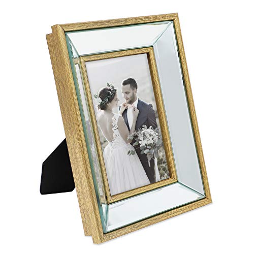 Laura Ashley 4x6 Gold Beveled Mirror Picture Frame Tabletop & Wall Mount - color: Gold, size: 4x6
