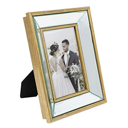 Laura Ashley 4x6 Gold Beveled Mirror Picture Frame Tabletop & Wall Mount - color: Gold, size: 4x6
