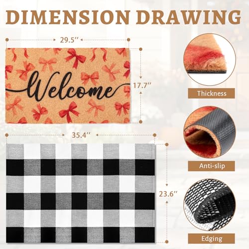 2-Piece Layered Welcome Mat Set - Coir Doormat & Buffalo Plaid Rug - color: Pink Bow