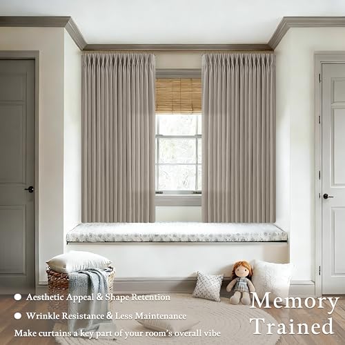 TWODRAPES Burlywood Birch Pleated Semi Sheer Linen Kitchen Curtains 50x63 - color: Burlywood Birch, size: 50"W x 63"L (Pack of 2)