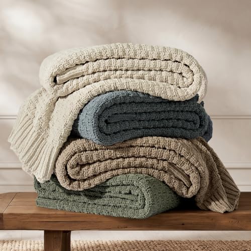 EVERGRACEHOME Chunky Chenille Knit Throw Blanket, Birch, 50" x 60" - color: Birch, size: 50" x 60"