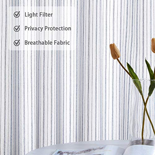 SXZJTEX Striped Blue White Pinstripe Linen Sheer Curtains 95 Inch Bedroom - color: Blue, size: 40"W x 95"L (Pack of 2)