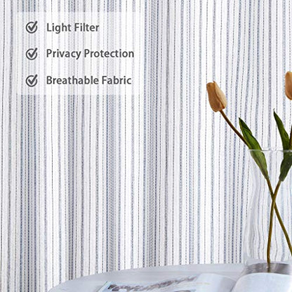 SXZJTEX Striped Blue White Pinstripe Linen Sheer Curtains 95 Inch Bedroom - color: Blue, size: 40"W x 95"L (Pack of 2)