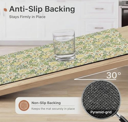 Kitchen Floor Mat 36x20in Waterproof Anti-Fatigue Kitchen Mats - color: Green Flower Clusters