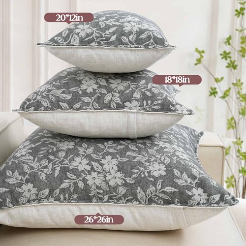 Floral Lumbar Pillow Covers 12x20 Farmhouse Jacquard Pillow Covers, 2 Pack - color: B-grey-flower, size: 20" x 12" (Pack of 2)