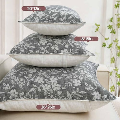 Floral Lumbar Pillow Covers 12x20 Farmhouse Jacquard Pillow Covers, 2 Pack - color: B-grey-flower, size: 20" x 12" (Pack of 2)