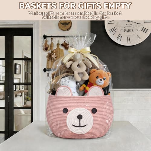 CherryNow Large Baby Basket for Gifts Empty, Cute Bear Design, Brght Pink - color: Pink, size: 15.7"D x 10.5"H