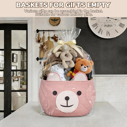 CherryNow Large Baby Basket for Gifts Empty, Cute Bear Design, Brght Pink - color: Pink, size: 15.7"D x 10.5"H