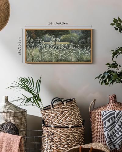 SHENIFY Vintage Framed Wall Art Forest Pond Landscape Painting Retro Meadow Scenery Farmhouse Kitchen Living Room Decor - 8x16in Natural Framed - color: Forest and River, size: 16"L x 8"W