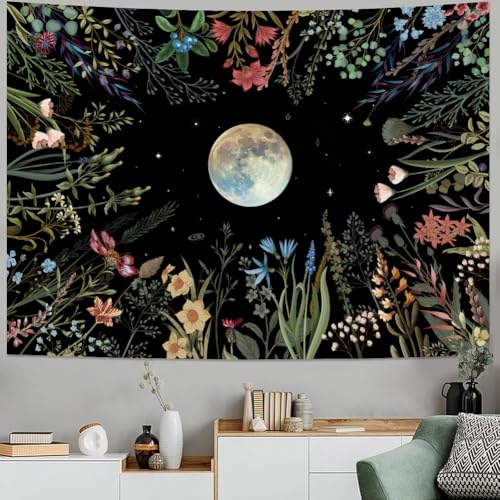 Amhokhui Moonlit Garden Tapestry Floral Flower Tapestries - size: 92.5"L x 70.8"W