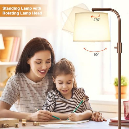 Ambimall Fully Dimmable Floor Lamp with 9W LED Bulb - Standing Lamp for Living Room with Adjustable Head, Modern Tall Light with Rotary Switch for Office, Brown and White - color: I:Brown and Linen White