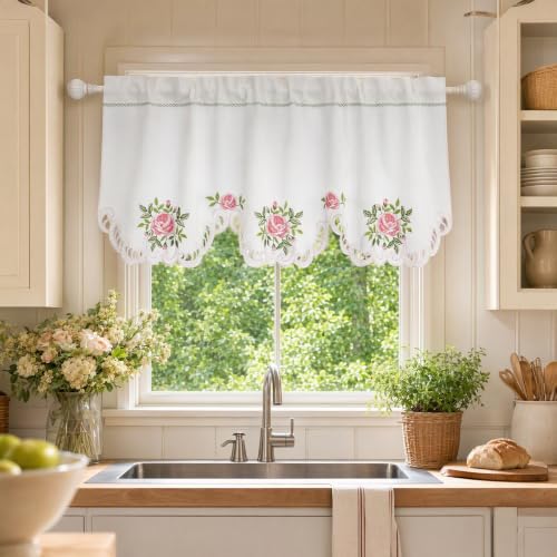 Molaxhome Beautiful Dazzling Embroidered Window Valance for Kitchen Decor - color: Pink, size: 52"W x 18"L (Pack of 1)