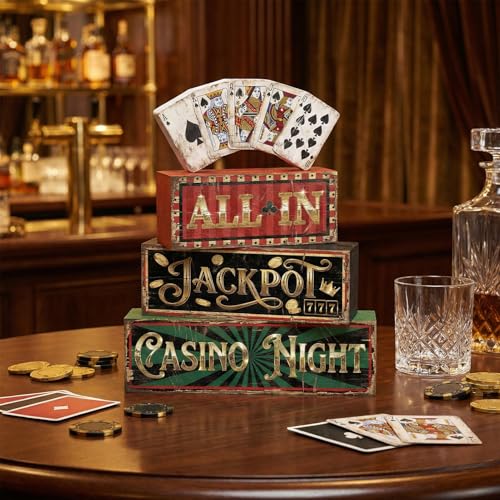 Britimes Tiered Tray Decor Set, 4 Pack, Wooden Table Sign, Casino Poker - color: Casino