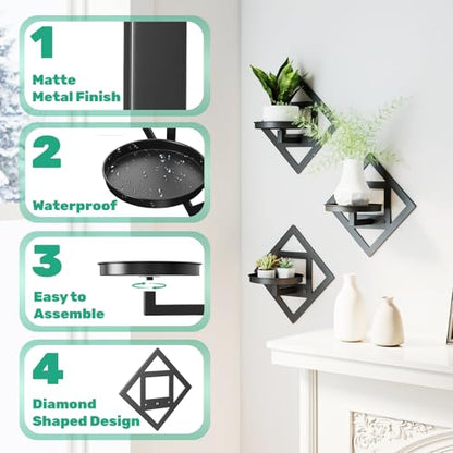 Metal Wall Plant Holder Flower Shelf 3Pcs Indoor Outdoor - color: Diamond shaped -3Pcs