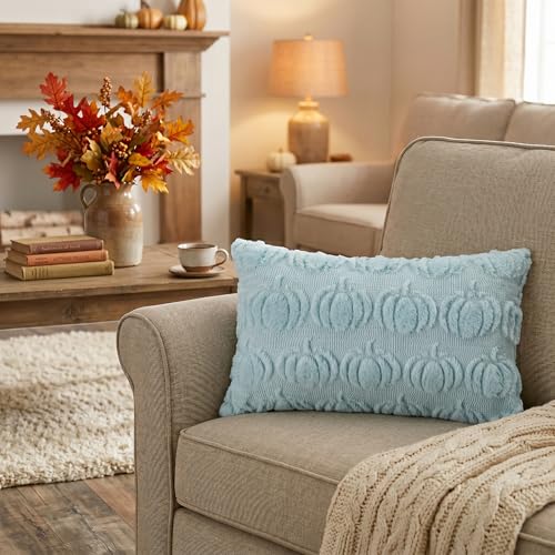 AVOIN colorlife Blue Fall Pumpkin Throw Pillow Covers 12x20 Inch - color: Blue, size: 20" x 12" (Pack of 2)