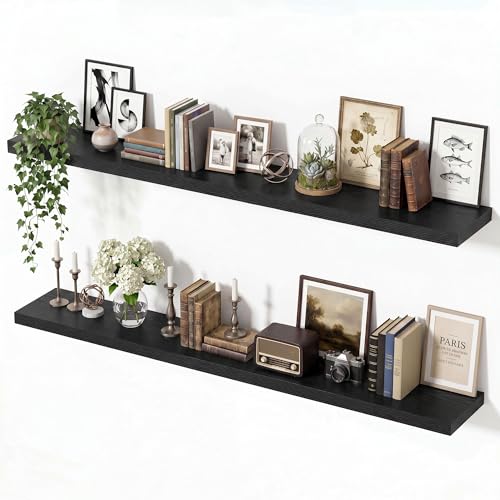 Vivelove Black Floating Shelves 8 Inch Deep, 55 x 8 Inch, Set of 2 - color: Black, size: 55"Wx8"Dx1.4"H