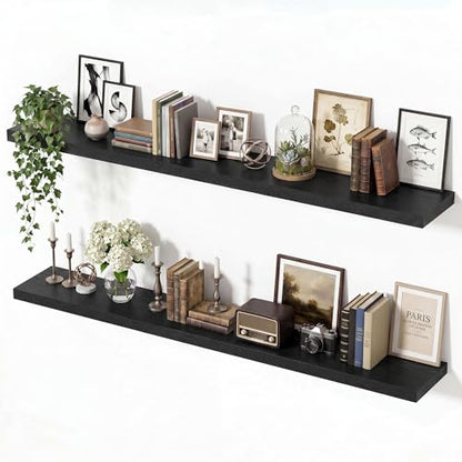 Vivelove Black Floating Shelves 8 Inch Deep, 55 x 8 Inch, Set of 2 - color: Black, size: 55"Wx8"Dx1.4"H