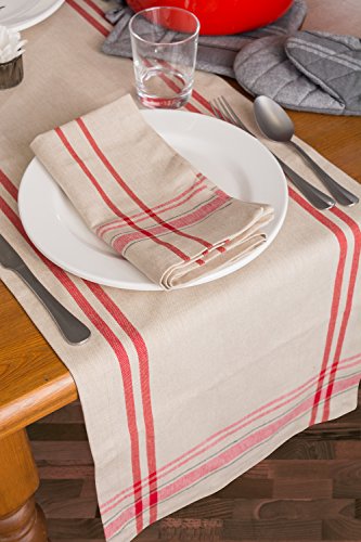 DII French Stripe Dining Table Collection Farmhouse Style Table Runner, 14x108 Inches, Taupe/Red - color: Taupe/Red, size: 14x108 Inches (Pack of 1)