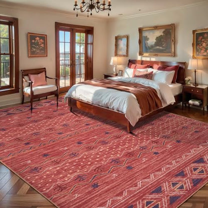 SERISSA 8x10 Washable Non-Slip Boho Area Rug for Living Room - color: Red Ochre/Multi, size: 8' x 10' (Rectangular)