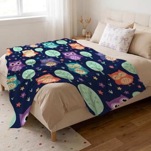 Jekeno Owl Navy Blue Throw Blanket 50"x60", Gifts for Women Men Kids - color: Navy Blue, size: 50"x60"