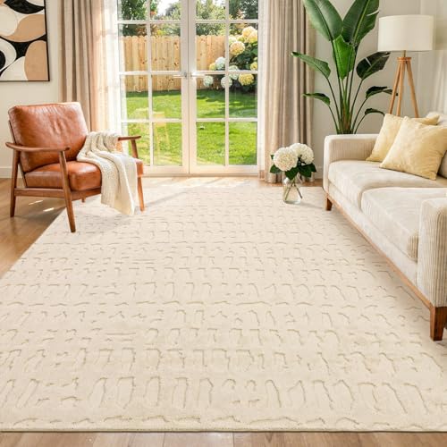 Yamaziot Washable 5x7 Area Rugs for Living Room Textured Non Slip Rug Beige - color: Beige, size: 5' x 7' (Rectangular)