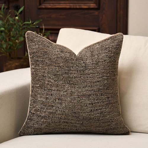 Yangest Chenille Pillow Cover 20 x 20 Inches, Thick Textured Square Throw Pillow Cover Farmhouse Modern Soft Accent Couch Neutral Pillow Cover for Living Room Bedroom, Gray Brown - color: Gray Brown, size: 20" x 20" (Pack of 1)