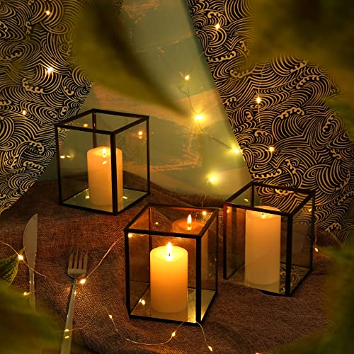 Phosphor Set of 6 PCS Small Glass Hurricane Camdle Holder, Black Candle Holder for Wedding, Party, Holiday. - color: Black-6pcs