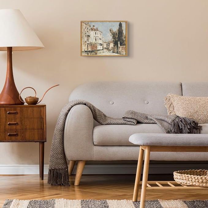 Framed Italian Oil Painting Landscape Canvas Wall Art for Living Room | Venice Landscape Art Print, Painterly Oil Style, Earthy, Warm, Rustic, Housewarmings Gifts, Ready to Hang, 8"x10" - color: City Street, size: 8"L x 10"W