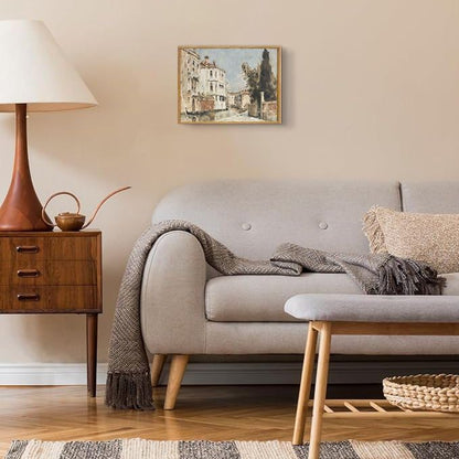 Framed Italian Oil Painting Landscape Canvas Wall Art for Living Room | Venice Landscape Art Print, Painterly Oil Style, Earthy, Warm, Rustic, Housewarmings Gifts, Ready to Hang, 8"x10" - color: City Street, size: 8"L x 10"W