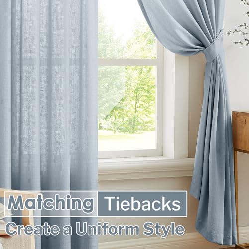 Melodieux Dusty Blue Semi Sheer Curtains 63 Inch Length for Living Room, Linen Rustic Bedroom Privacy Window Grommet Sheer Drapes, 52 by 63 Inch, 2 Panels - color: Dusty Blue, size: 52"W x 63"L (Pack of 2)