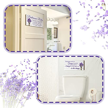Jetec 2 Pcs Lavender Bathroom Wall Decor Wooden Signs 12 x 6 Inch - style: Lavender Style
