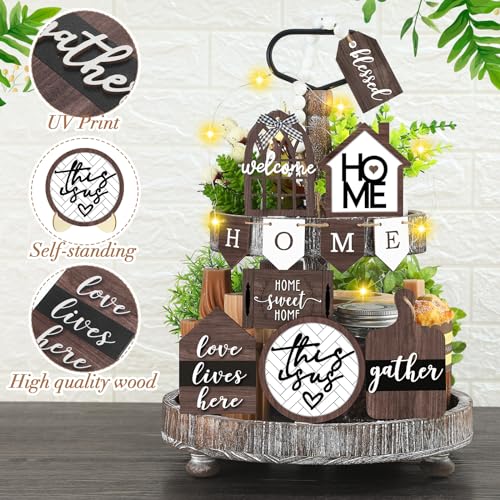 FairySandy 11 Pcs Home Tiered Tray Decor This is us Rustic Wooden Signs - style: Brown Style