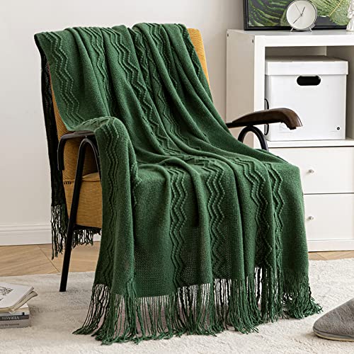 MIULEE Christmas Dark Green Knitted Boho Throw Blanket for Couch 50"x60" - color: Dark Green, size: 50" x 60"