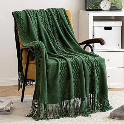 MIULEE Christmas Dark Green Knitted Boho Throw Blanket for Couch 50"x60" - color: Dark Green, size: 50" x 60"