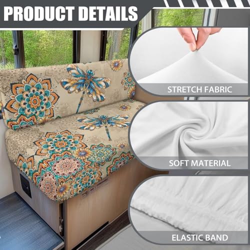 Boho Dragonfly Mandala Print 2 Pcs RV Dinette Cushion Covers Anti-Slip Camper Cushion Slipcover Washable RV Couch Cover Sofa Slipover for Travel Trailer Couch - color: Boho Dragonfly Mandala