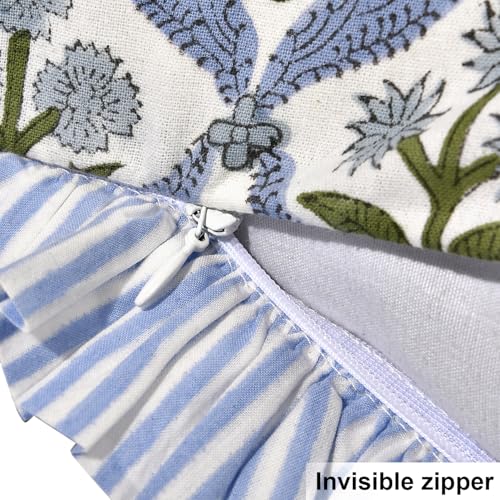 Ridhi Light Steel Blue Block Print Ruffle Pillow Covers 20x20 Inch Set of 2 - color: Light Steel Blue, size: 20" x 20" (Pack of 2)