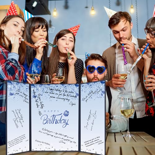 Crenics Blue and Black Birthday Guest Signature Book Alternative 18" x 12" - color: Black and Blue