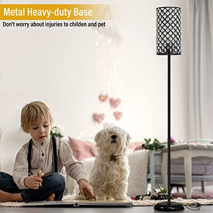 GyroVu Crystal Floor Lamp, Modern Standing Lamp with Elegant Shade Black Floor Lamp with On/Off Foot Switch,Tall Pole Accent Lighting for Living Room, Girl Bedroom, Dresser, Office - color: Black