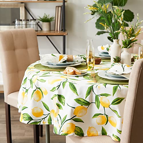 DII Lemon Bliss Tabletop Collection, Tablecloth, 70" Round - size: 70" (Round)