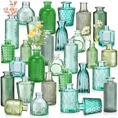 Yaomiao 30 Pcs Glass Bud Vases Centerpieces, Green Series - color: Green Series