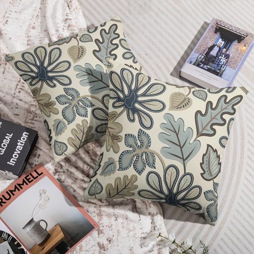 Tropical Pillow Covers 20X20 Set of 2, Blue Brown Tan Monstera Palm Leaf Summer Print Abstract Decorative Throw Pillowcases Outdoor Boho Farmhouse Seasonal Cushion Cases Couch Sofa Bed Decor - size: 20" x 20" (Pack of 2)