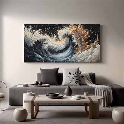 YISXINOAG Blue Gold Ocean Wall Art Coastal Abstract Painting Canvas 24"X48" - color: blue gold, size: 48"L x 24"W