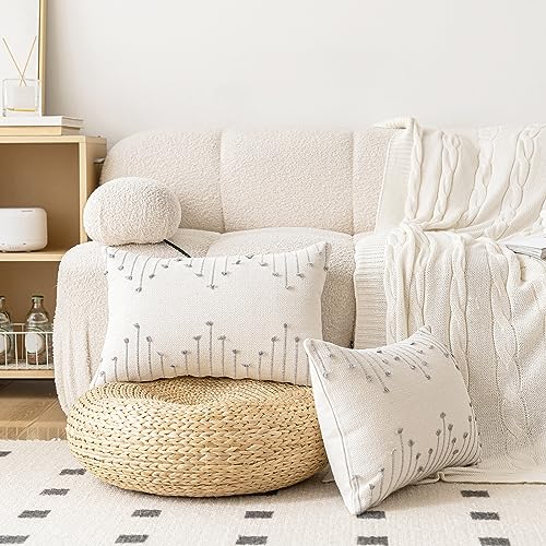 LILEPOY Boho Throw Pillow Covers 12x20 Farmhouse Lumbar Couch Pillow case - color: Beige and Grey, size: 20" x 12" (Pack of 2)