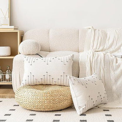 LILEPOY Boho Throw Pillow Covers 12x20 Farmhouse Lumbar Couch Pillow case - color: Beige and Grey, size: 20" x 12" (Pack of 2)
