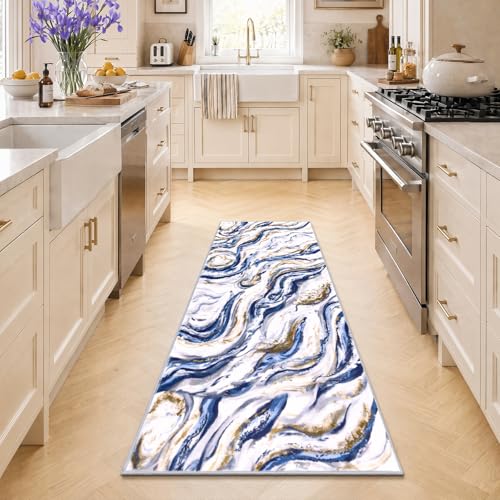 Yamaziot 2x5 Washable Modern Abstract Runner Rug Non-Slip for Hallways - color: Blue, size: 2x5ft