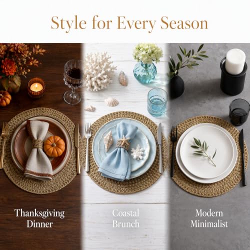 15 Inch Round Jute Placemats Set of 6 - Farmhouse Woven Table Mats
