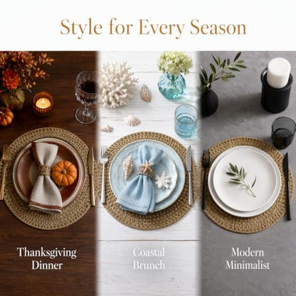 15 Inch Round Jute Placemats Set of 6 - Farmhouse Woven Table Mats
