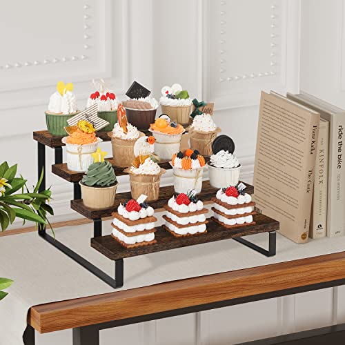 YINMIT Wooden Display Riser Stand, Tiered Perfume and Cologne Organizer Stand, 4 Tier Spice Rack Organizer, Rustic Display Shelf for Candles (4 Tier) - color: 4 Tier,1 Pack,Brown